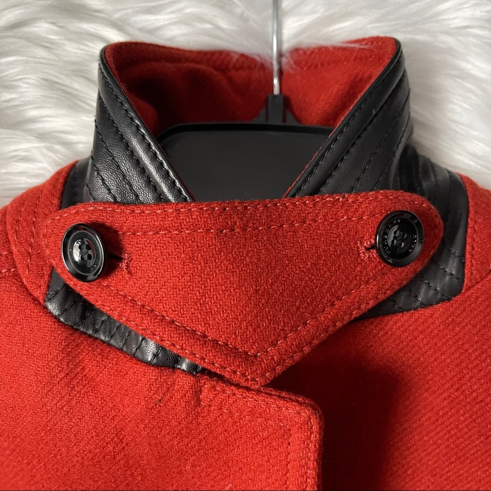 BURBERRY BRIT Red Wool Leather Collar Military Coat US 8 - Picture 9 of 16